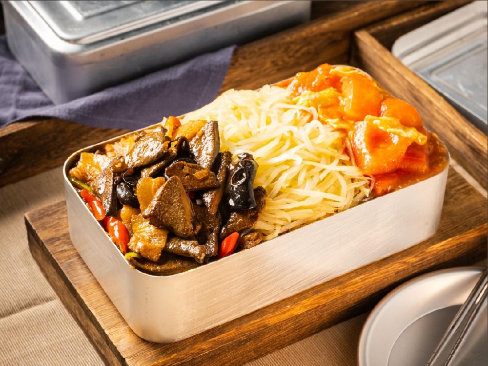 爆两样+酸辣土豆丝+鸡蛋西红柿